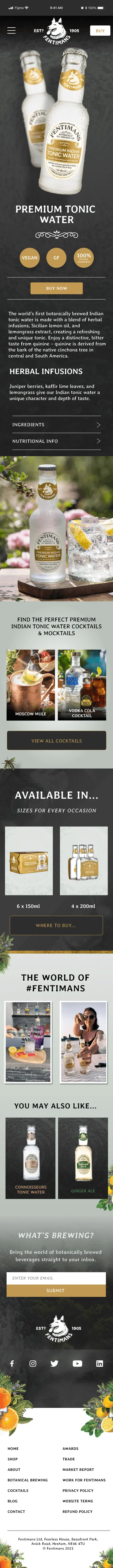 Fentimans product page on a mobile device