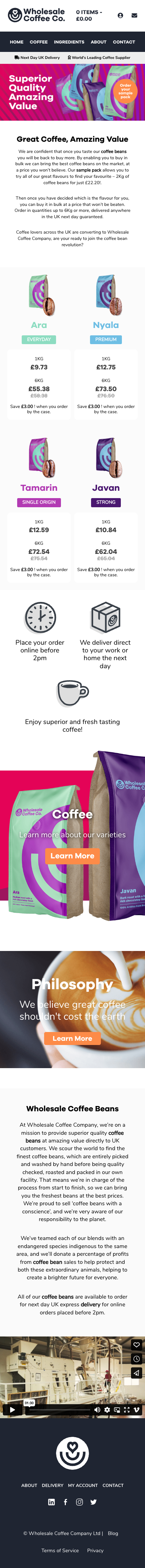 Wholesale Coffee website on a mobile device