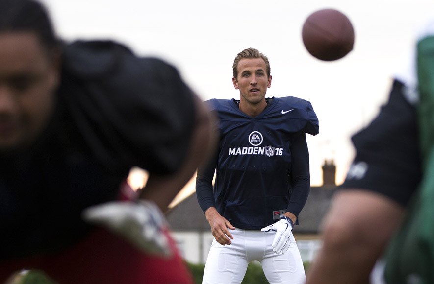 Harry Kane dressed in an American Football kit